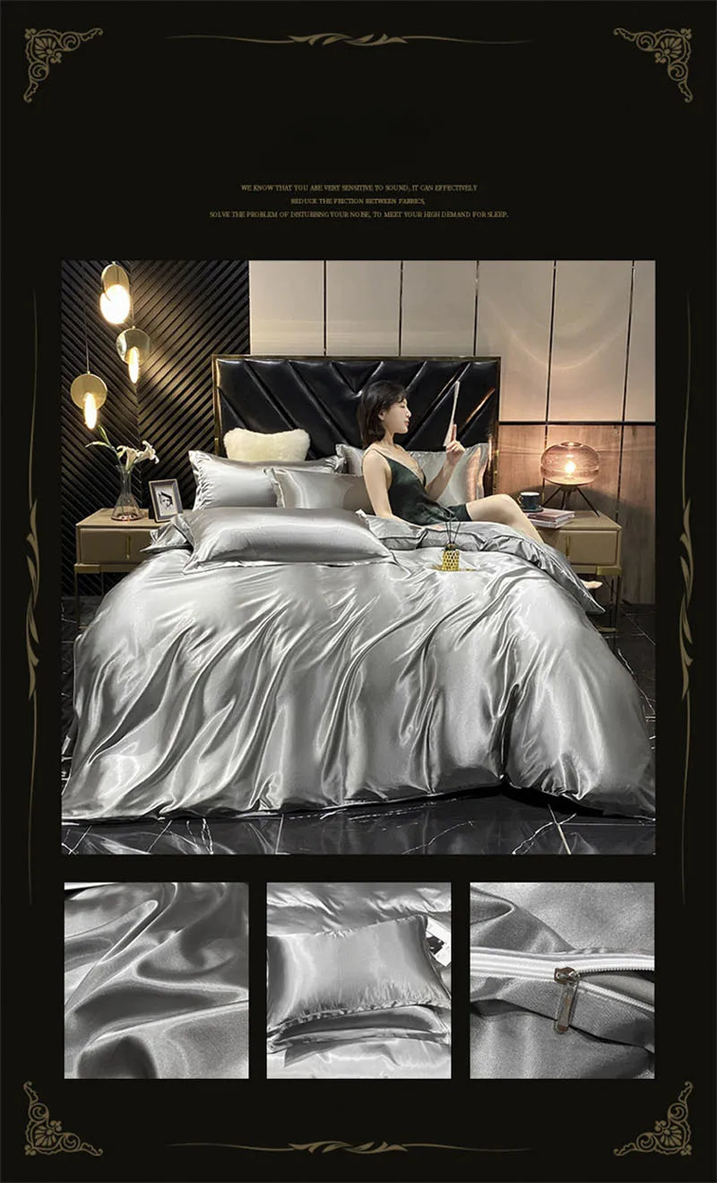 DecorBites™ Luxurious Silk Bedding Set with Sheets