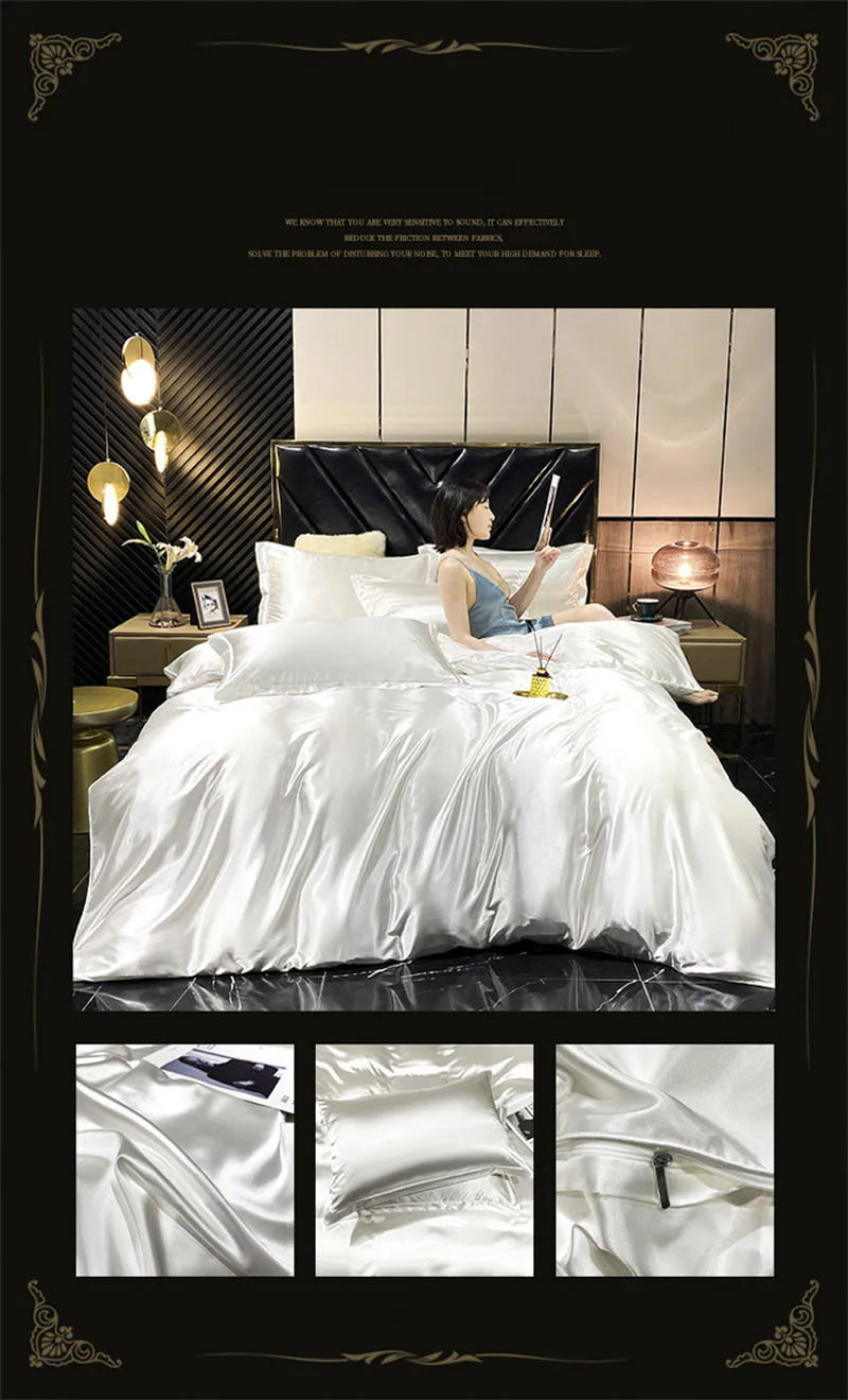 DecorBites™ Luxurious Silk Bedding Set with Sheets