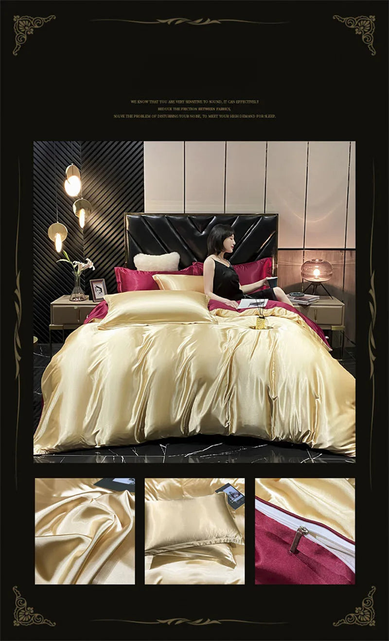 DecorBites™ Luxurious Silk Bedding Set with Sheets