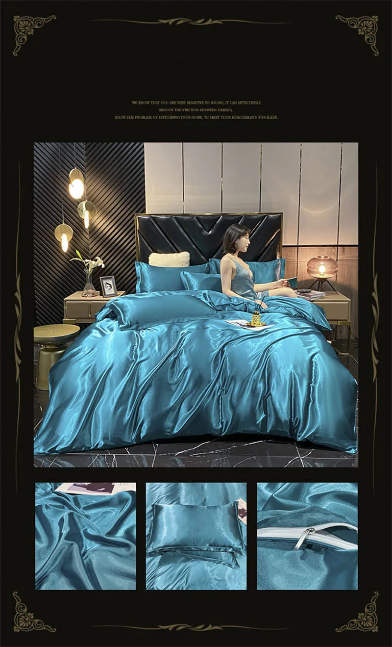 DecorBites™ Luxurious Silk Bedding Set with Sheets