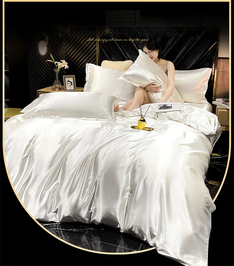 DecorBites™ Luxurious Silk Bedding Set with Sheets