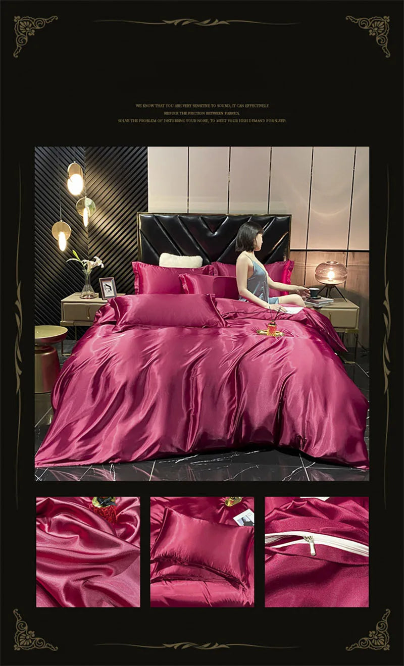 DecorBites™ Luxurious Silk Bedding Set with Sheets
