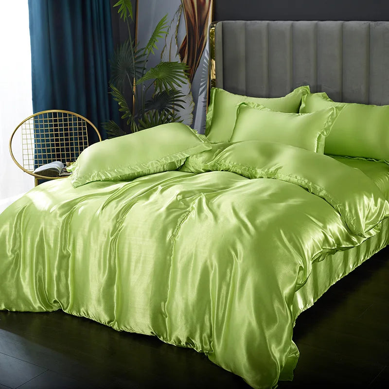 Luxury Silk Bedding Set: Duvet Cover, Bed Sheet, Pillowcase