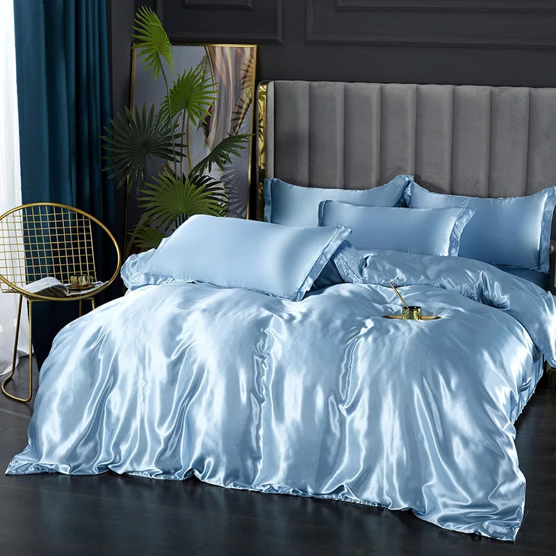 Luxury Silk Bedding Set: Duvet Cover, Bed Sheet, Pillowcase