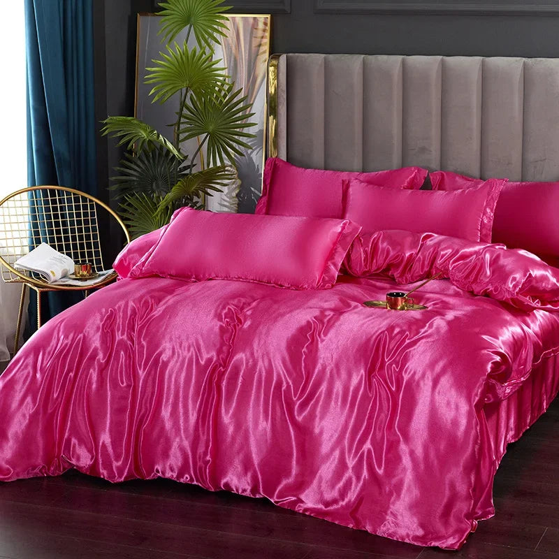 Luxury Silk Bedding Set: Duvet Cover, Bed Sheet, Pillowcase