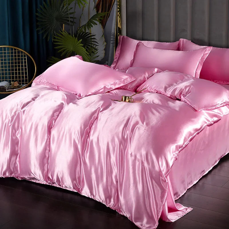 Luxury Silk Bedding Set: Duvet Cover, Bed Sheet, Pillowcase