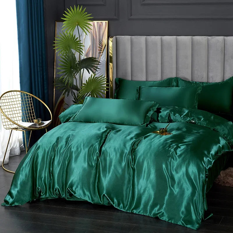 Luxury Silk Bedding Set: Duvet Cover, Bed Sheet, Pillowcase