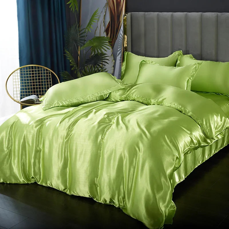 Luxury Silk Bedding Set: Duvet Cover, Bed Sheet, Pillowcase