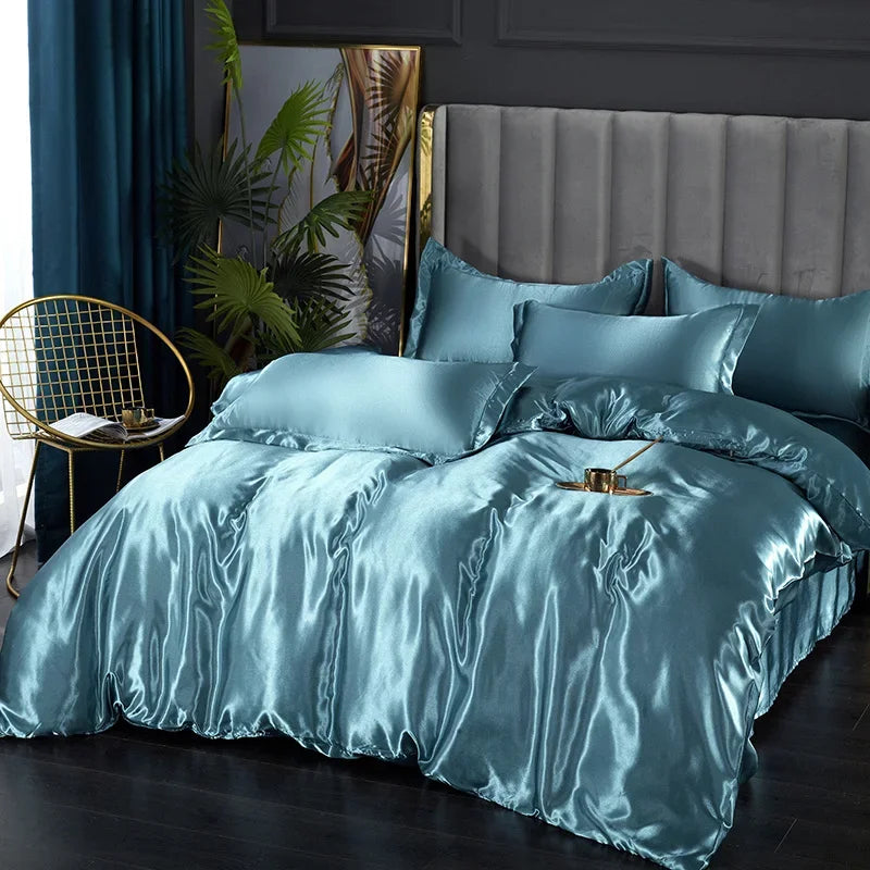 Luxury Silk Bedding Set: Duvet Cover, Bed Sheet, Pillowcase