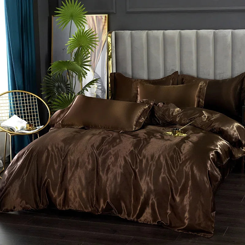 Luxury Silk Bedding Set: Duvet Cover, Bed Sheet, Pillowcase