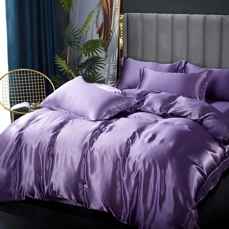 Luxury Silk Bedding Set: Duvet Cover, Bed Sheet, Pillowcase