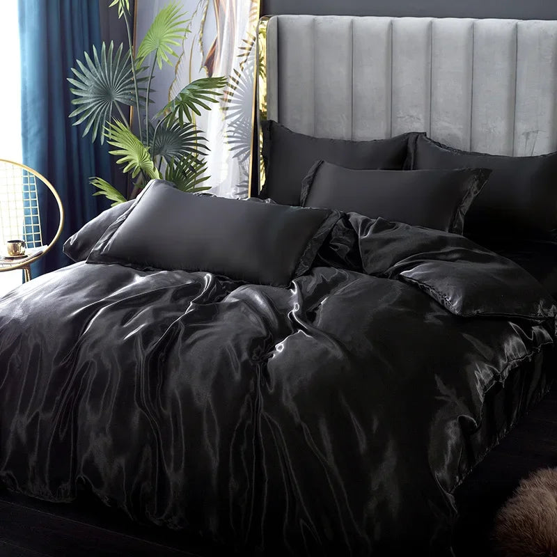 Luxury Silk Bedding Set: Duvet Cover, Bed Sheet, Pillowcase