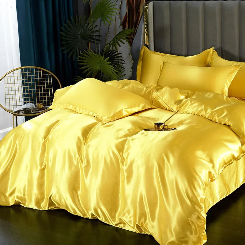 Luxury Silk Bedding Set: Duvet Cover, Bed Sheet, Pillowcase