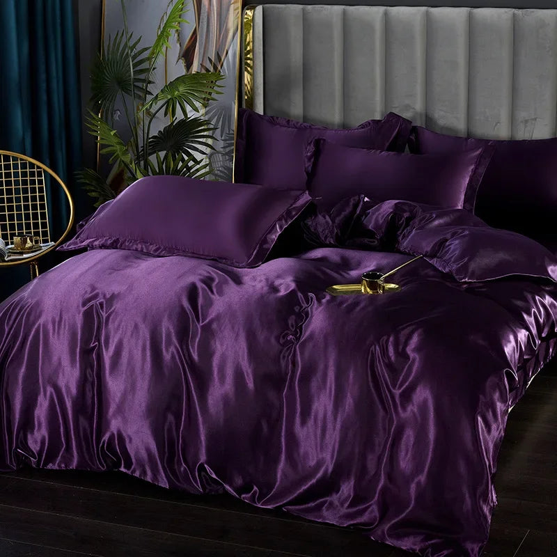 Luxury Silk Bedding Set: Duvet Cover, Bed Sheet, Pillowcase