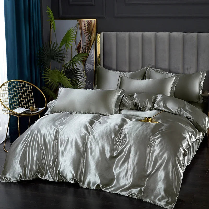 Luxury Silk Bedding Set: Duvet Cover, Bed Sheet, Pillowcase