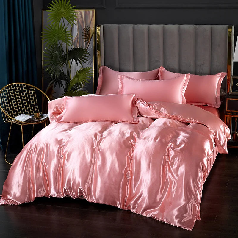 Luxury Silk Bedding Set: Duvet Cover, Bed Sheet, Pillowcase