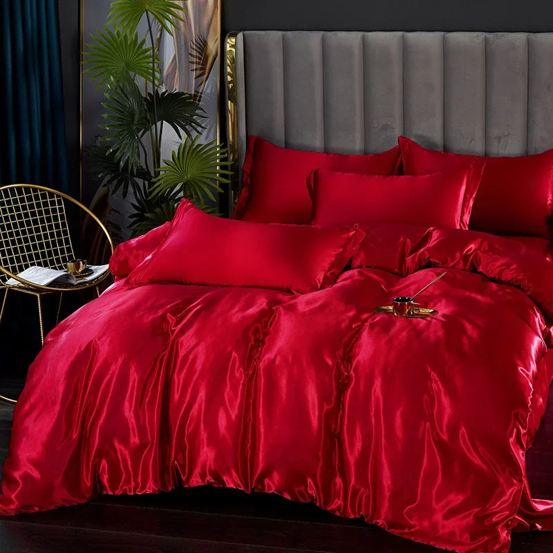 Luxury Silk Bedding Set: Duvet Cover, Bed Sheet, Pillowcase