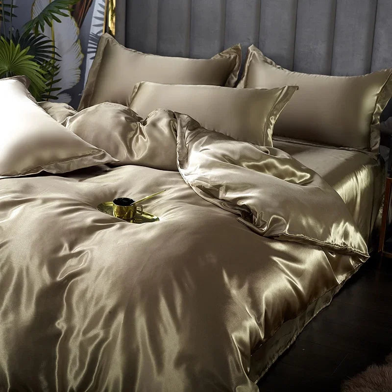Luxury Silk Bedding Set: Duvet Cover, Bed Sheet, Pillowcase