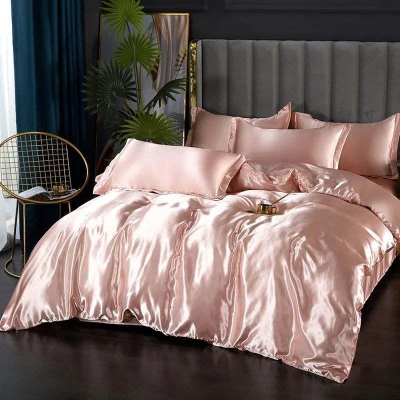 Luxury Silk Bedding Set: Duvet Cover, Bed Sheet, Pillowcase