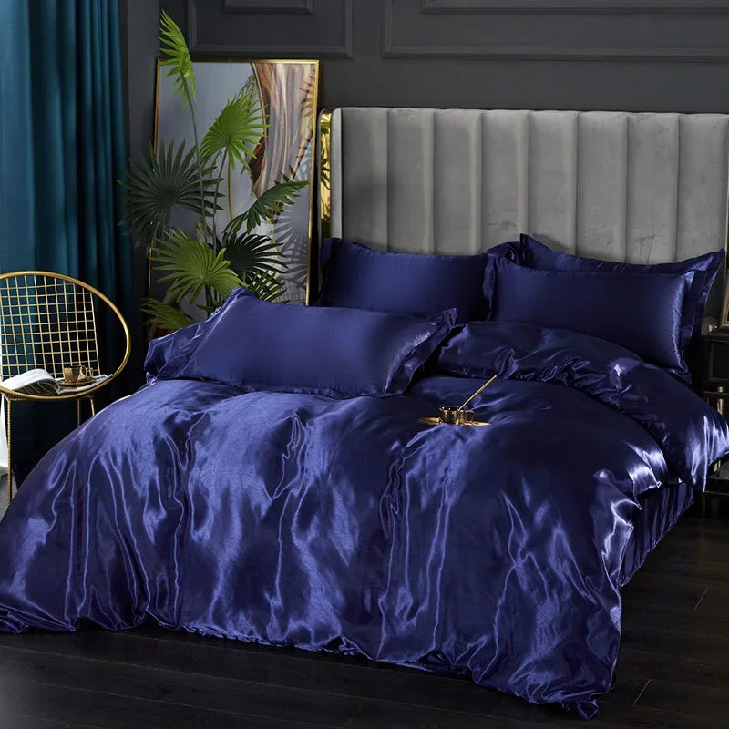 Luxury Silk Bedding Set: Duvet Cover, Bed Sheet, Pillowcase