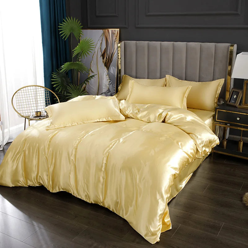 Luxury Silk Bedding Set: Duvet Cover, Bed Sheet, Pillowcase