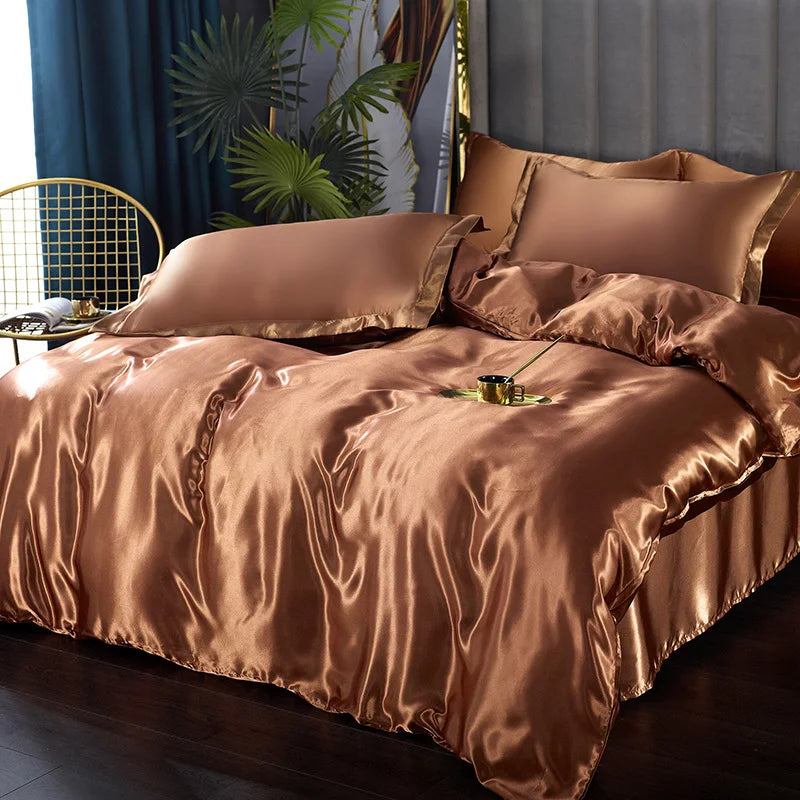 Luxury Silk Bedding Set: Duvet Cover, Bed Sheet, Pillowcase