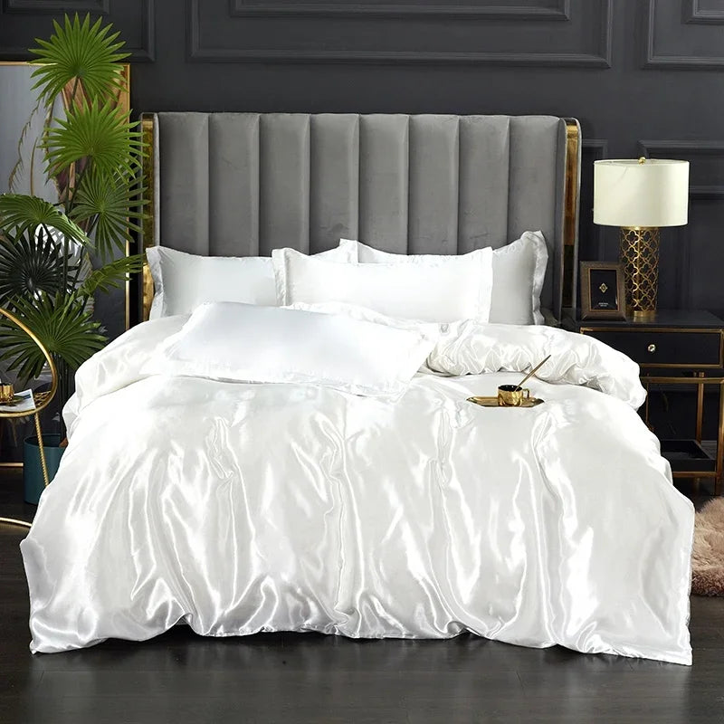 Luxury Silk Bedding Set: Duvet Cover, Bed Sheet, Pillowcase