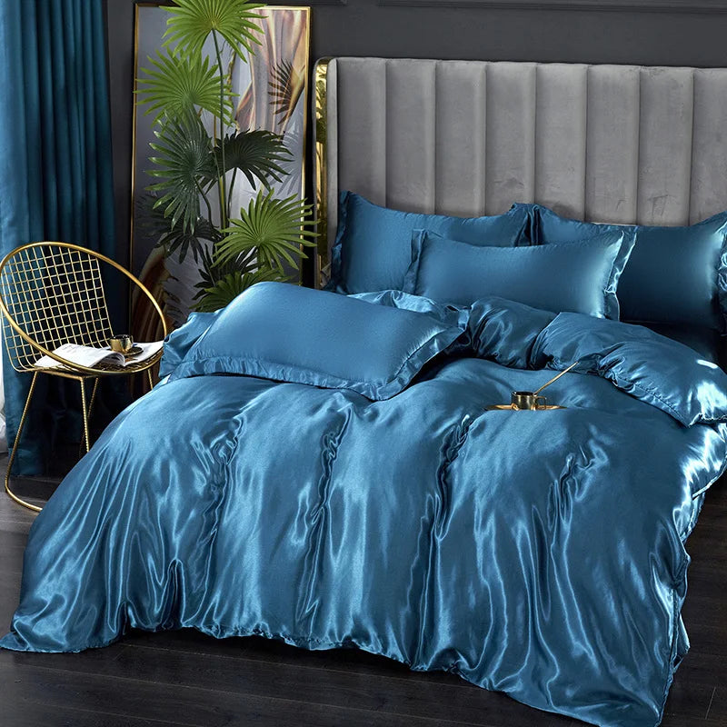 Luxury Silk Bedding Set: Duvet Cover, Bed Sheet, Pillowcase