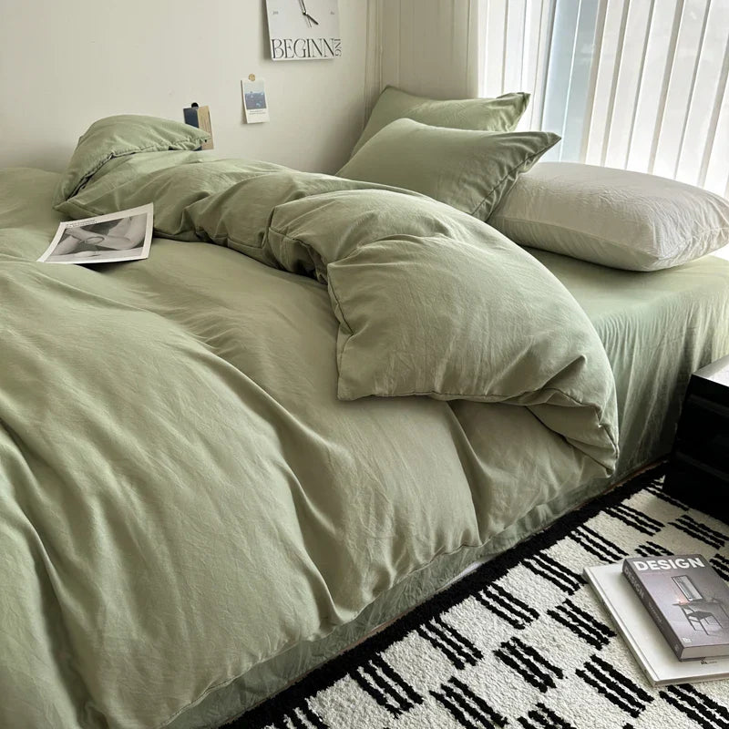 DecorBites™ Solid Cotton Bedding Set with Sheet - Various Sizes