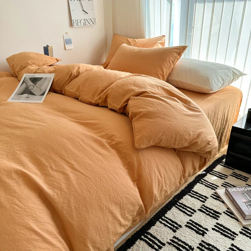 DecorBites™ Solid Cotton Bedding Set with Sheet - Various Sizes