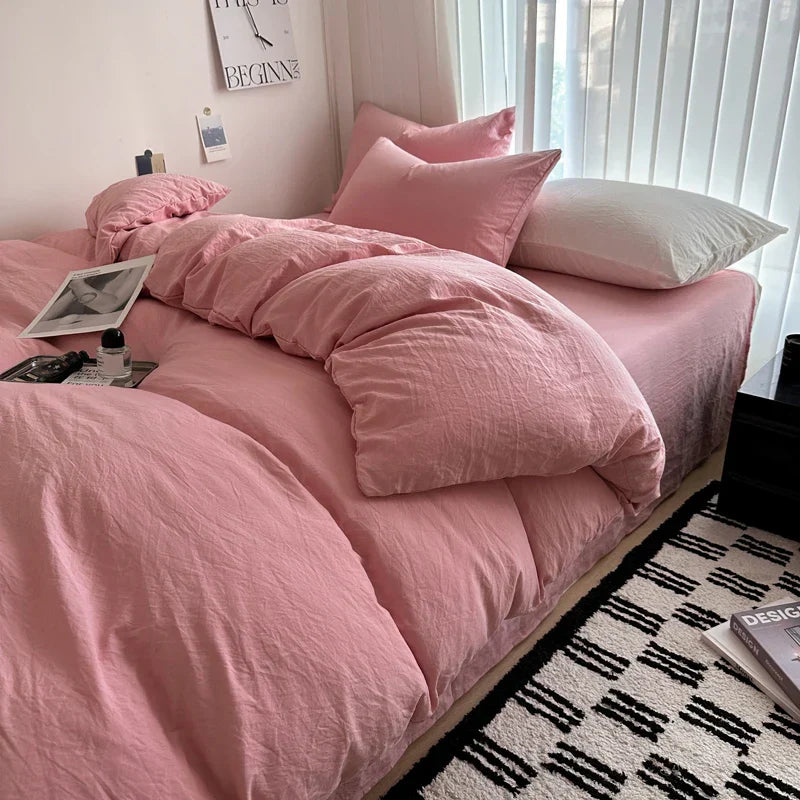 DecorBites™ Solid Cotton Bedding Set with Sheet - Various Sizes