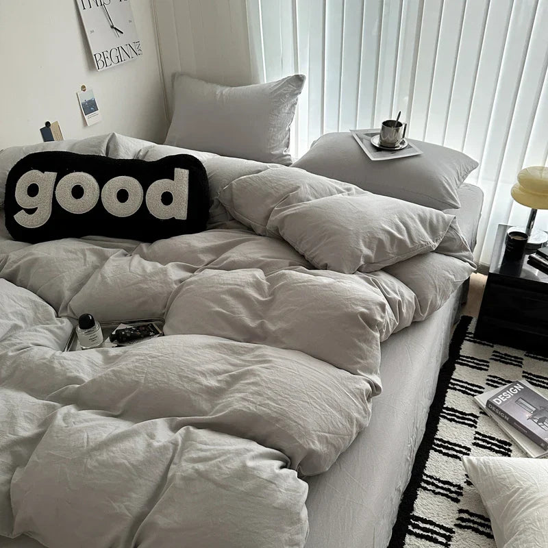 DecorBites™ Solid Cotton Bedding Set with Sheet - Various Sizes
