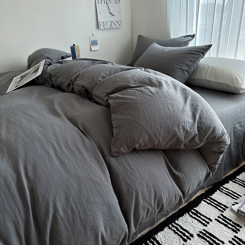 DecorBites™ Solid Cotton Bedding Set with Sheet - Various Sizes