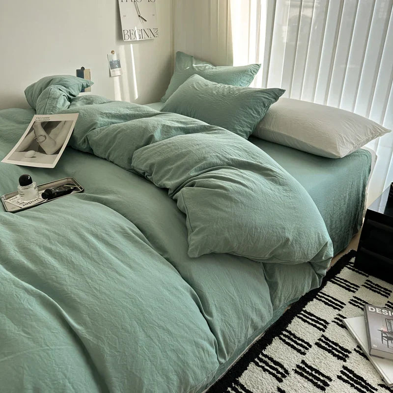 DecorBites™ Solid Cotton Bedding Set with Sheet - Various Sizes