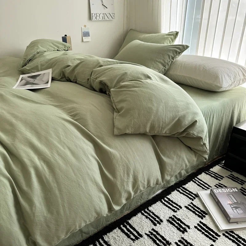 DecorBites™ Solid Cotton Bedding Set with Sheet - Various Sizes
