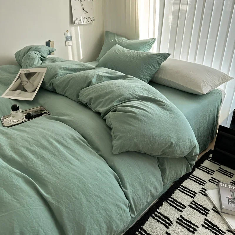 DecorBites™ Solid Cotton Bedding Set with Sheet - Various Sizes