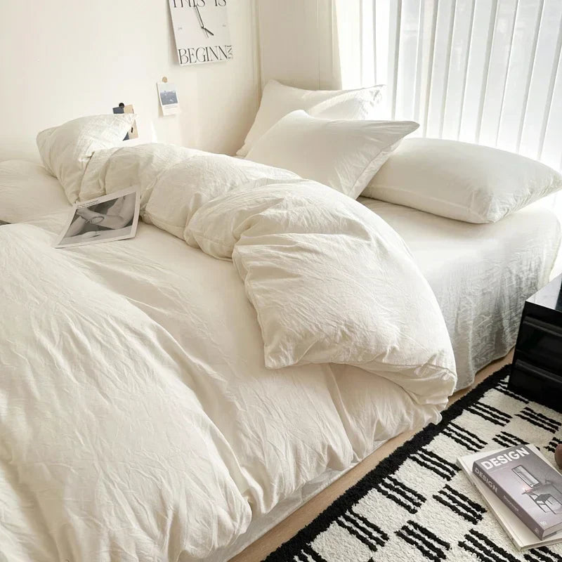 DecorBites™ Solid Cotton Bedding Set with Sheet - Various Sizes
